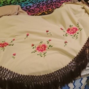Cream colored shawl with rose embroidery